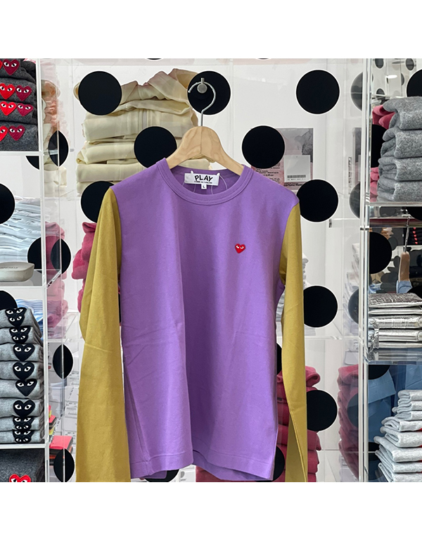 COMME DES GARCONS PLAY RED MINI HEART COLOURED L/S T-Shirt (PURPLE X OLIVE)