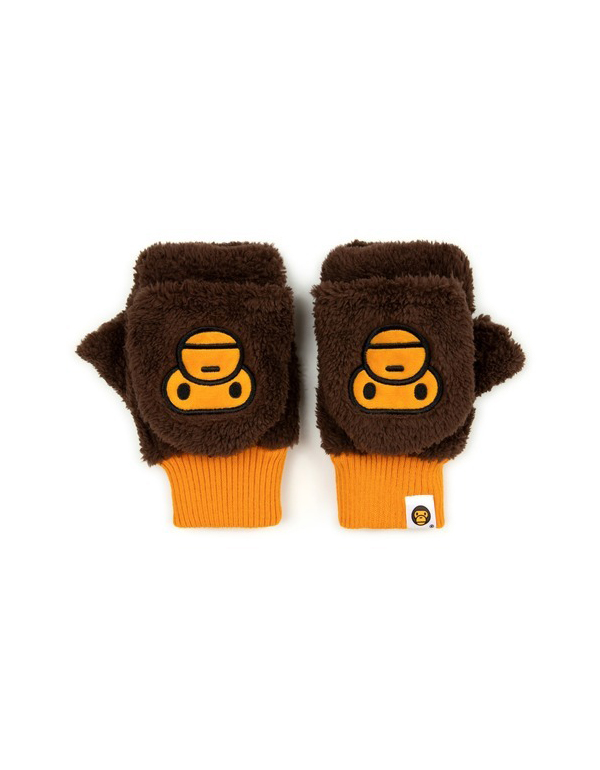 A BATHING APE BABY MILO FLEECE GLOVES BROWN