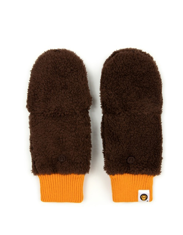 A BATHING APE BABY MILO FLEECE GLOVES BROWN