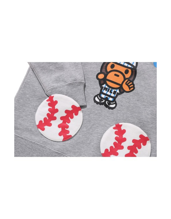 A BATHING APE BABY MILO BASEBALL PULLOVER HOODIE K GREY